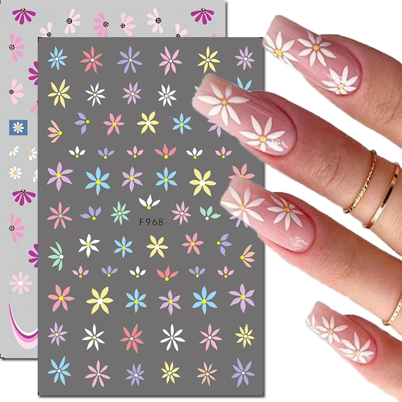 

3d Nail Art Decals Candy Colors Petals Florals Daisy Flowers Adhesive Sliders Nail Stickers Decoration For Nail Manicure