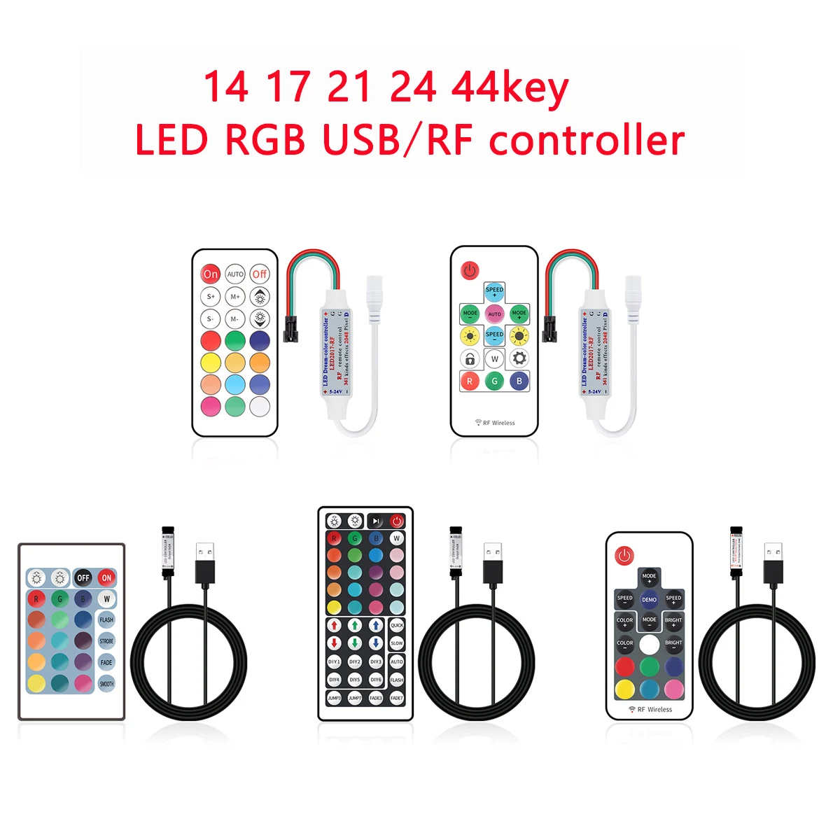 

14 17 21 24 44 клавиши контроллер световой ленты RGB RGBW RGBWW USB беспроводной Радиочастотный пульт дистанционного управления для 5050 2835 WS2811 диммеры для светодиодной ленты