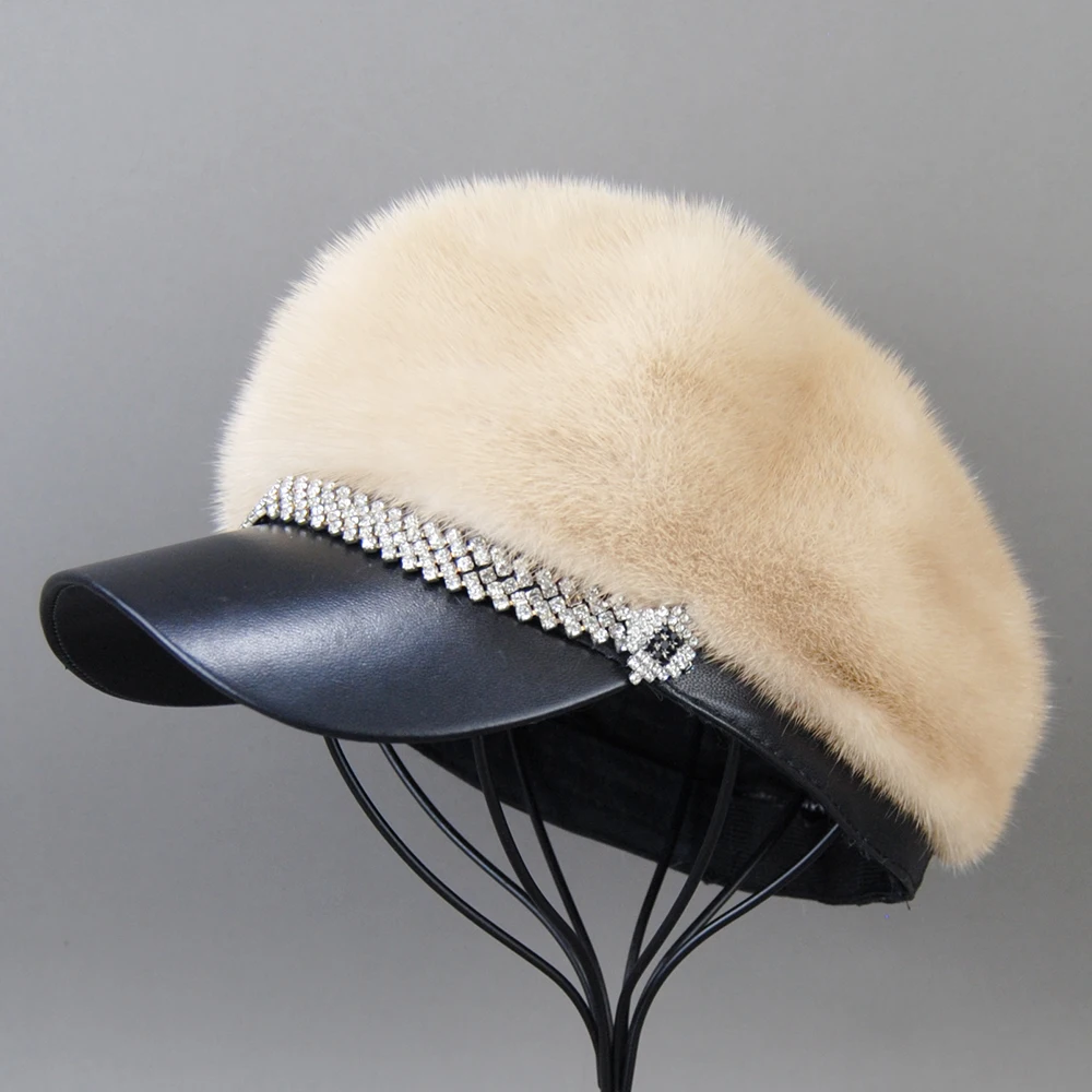 Hot Sale New Winter Women Full Pelt Real Mink Fur Hats Lady Luxury Warm Natural Mink Fur Visors Caps Female Fashion Mink Fur Hat