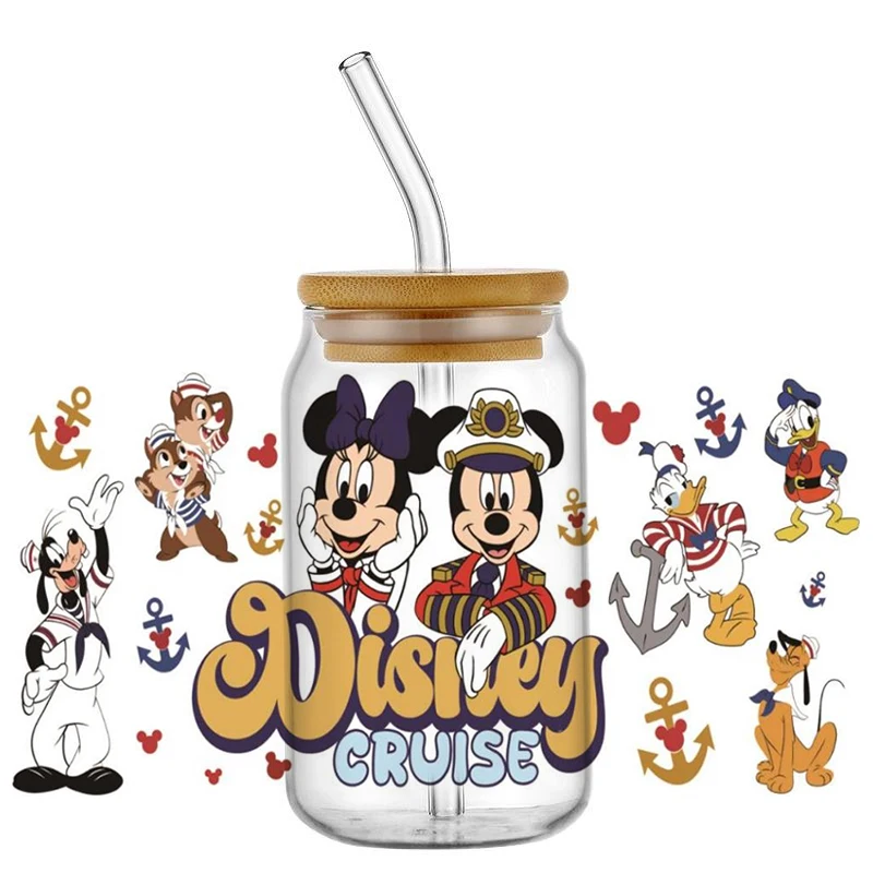 Miniso Cartoon Mikey Cruise Waterproof UV DTF Cup Wrap for 16oz Libbey Glasses Can DIY Washable Seafarer Transfer Sticker