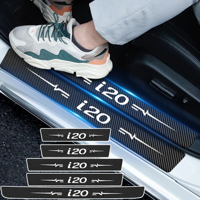 

2025 углеродное волокно, автомобильная наклейка, авто дверной порог, водонепроницаемые наклейки для Hyundai i20, эмблема, бампер багажника, полосы, наклейки, Стайлинг