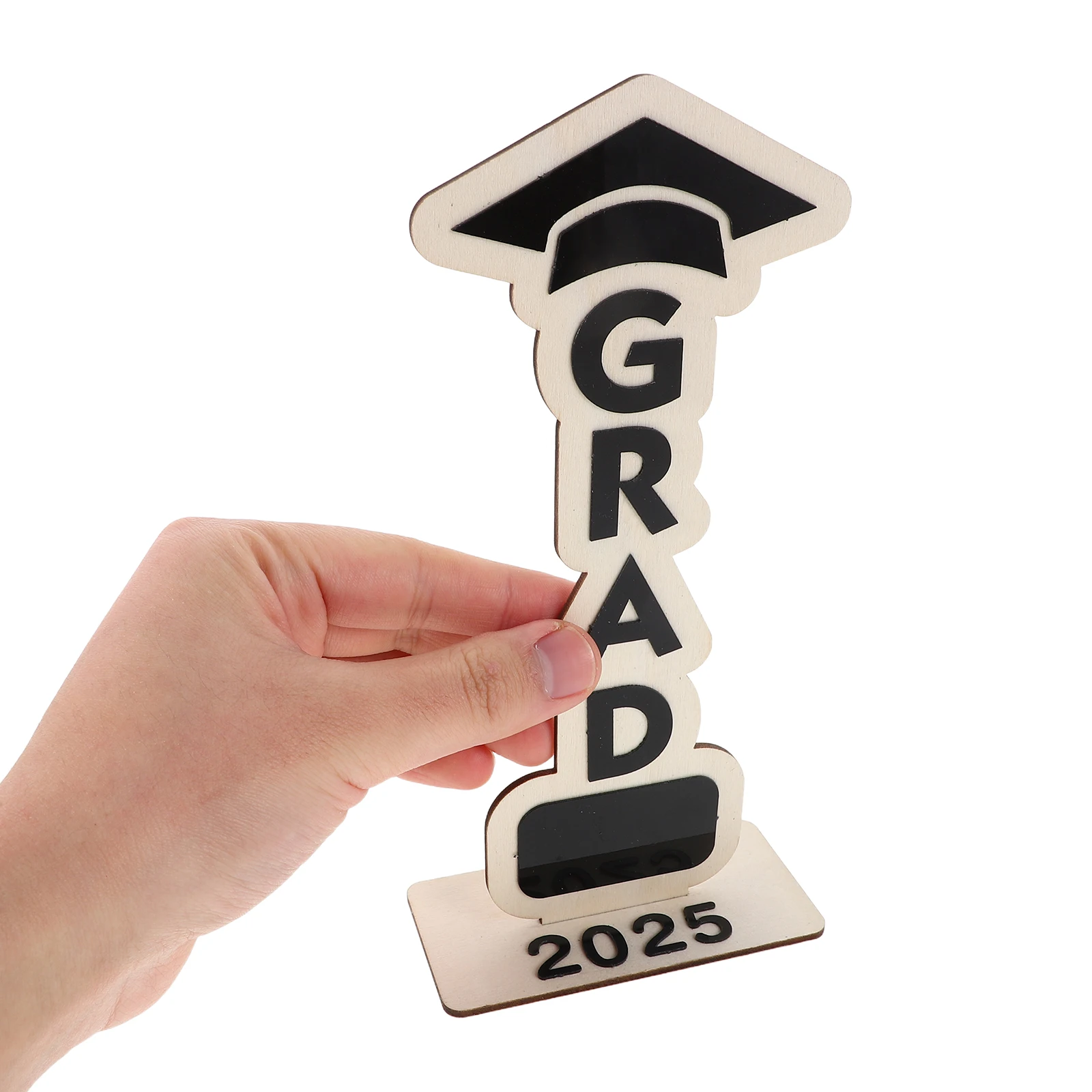 

2pcs Graduation Season Decorations Wooden Base Centerpiece for Class 2025 Desktop Phone Key Holder Grad Wooden Letter Sign