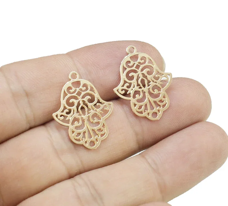 20pc Hamsa Hand Charm, Filigree Earring Charms, Metal Hand, Brass Charm For Jewelry Making, Earring Findings, 23.5x18.3mm -RP271