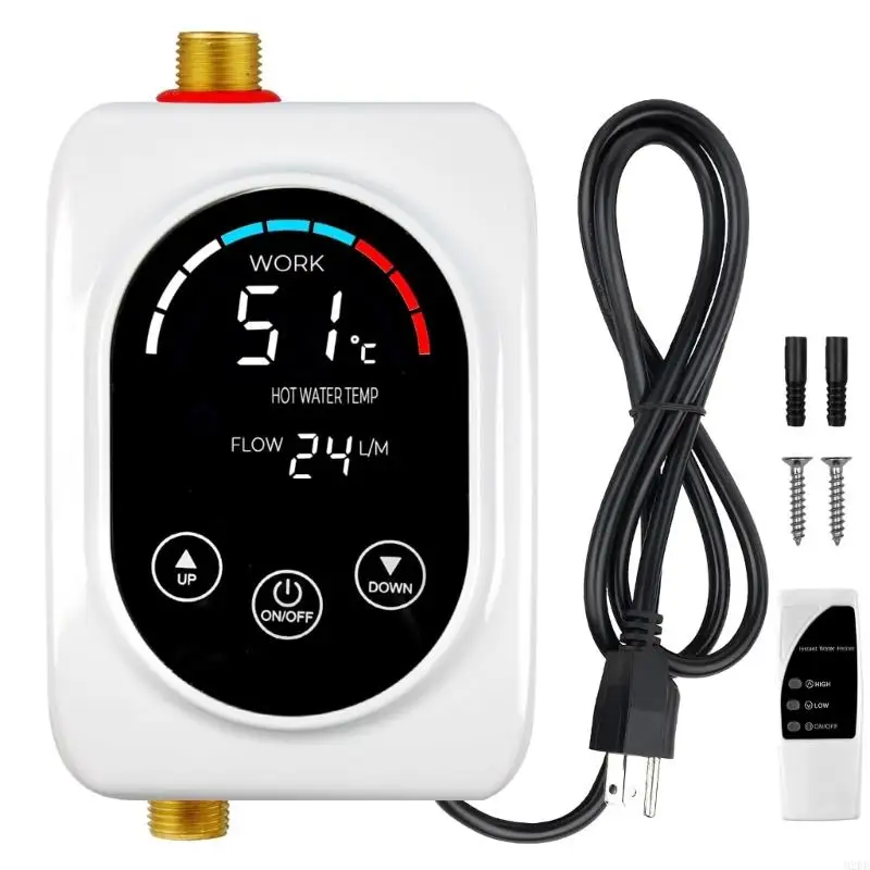 Energy Efficient Tankless Water Heater Bathroom Kitchen Wall Mounted Electric Water Heater with Digital Display 