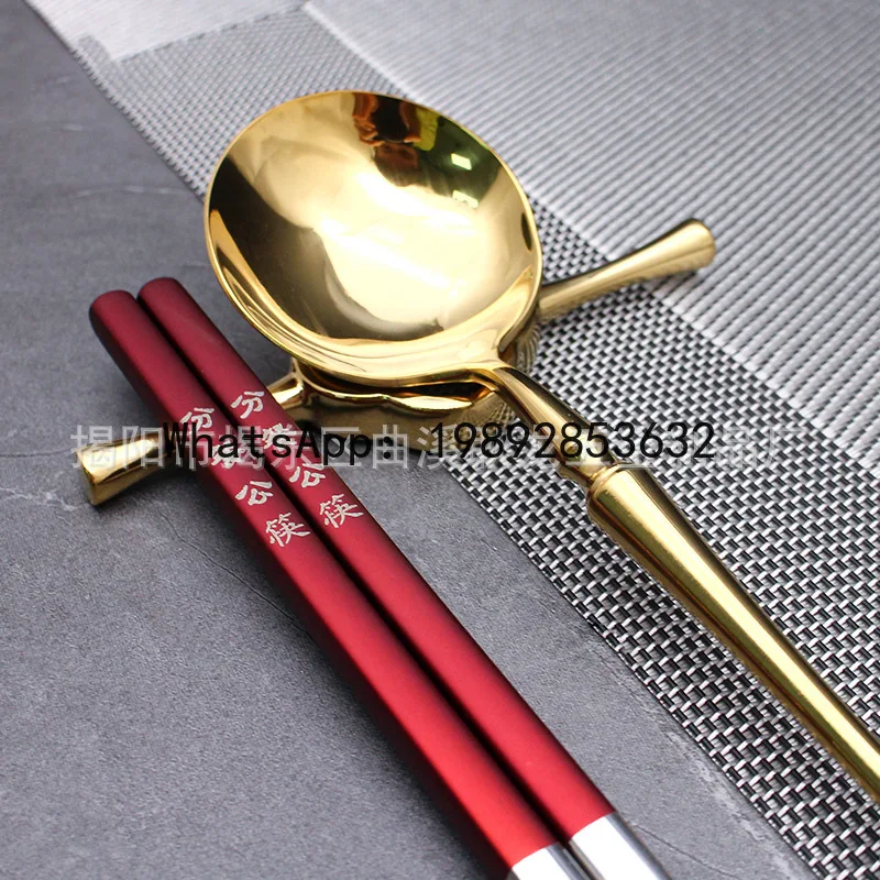 Three-in-one chopstick rest, spoon rest, and double chopstick holder - 304 stainless steel gold-plated cutlery organizer