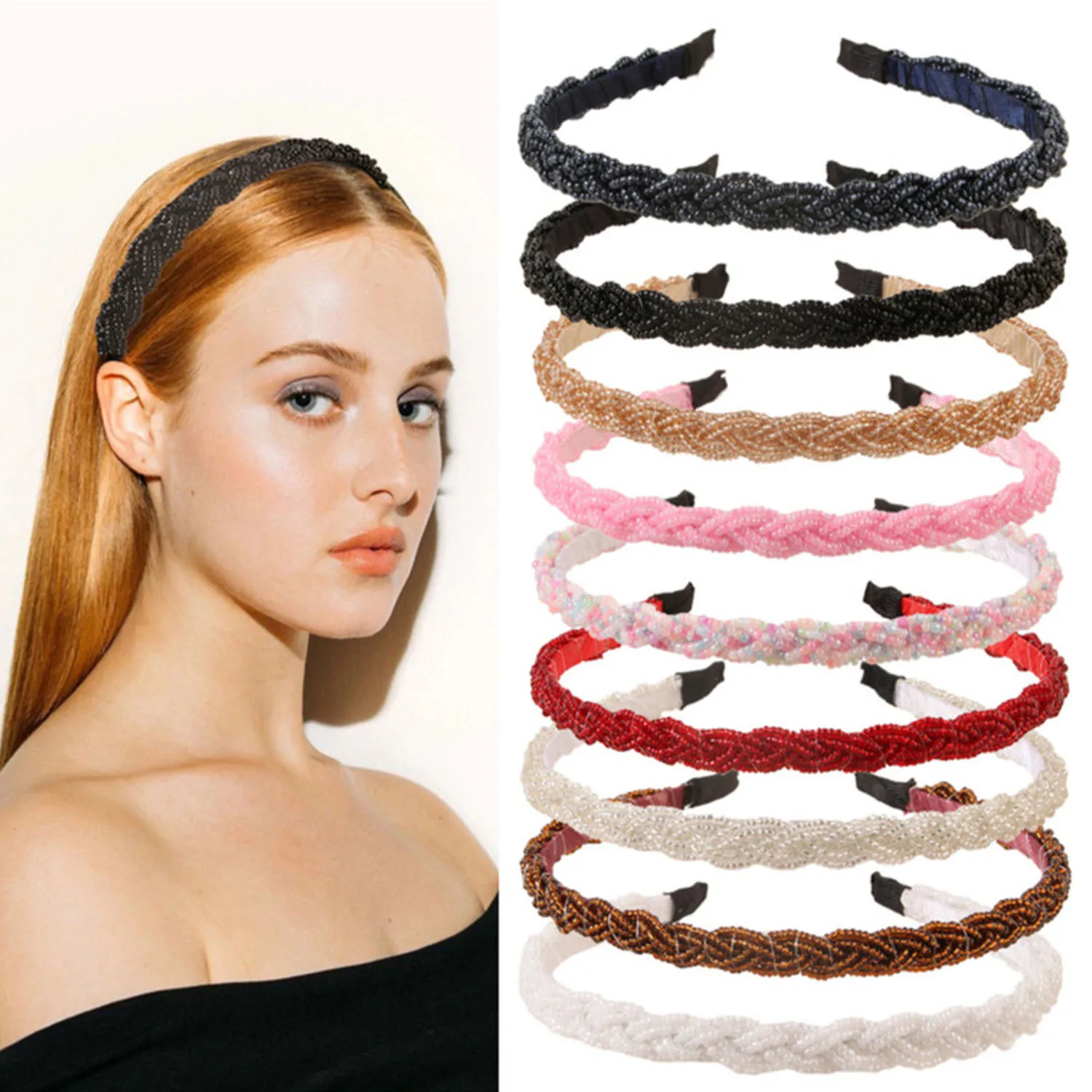 1pcs Beaded Headbands Sparkly Crystal Beaded Hair Hoop Hairbands Multiple Color Hair Accessories Head Bands for Women Girls Kids