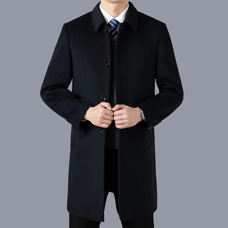 High Quality Winter Men's Woolen Coats Solid Mid-Length Thicken Wool Windbreak Business Casual Warm Overcoat Outwear Long Jacket