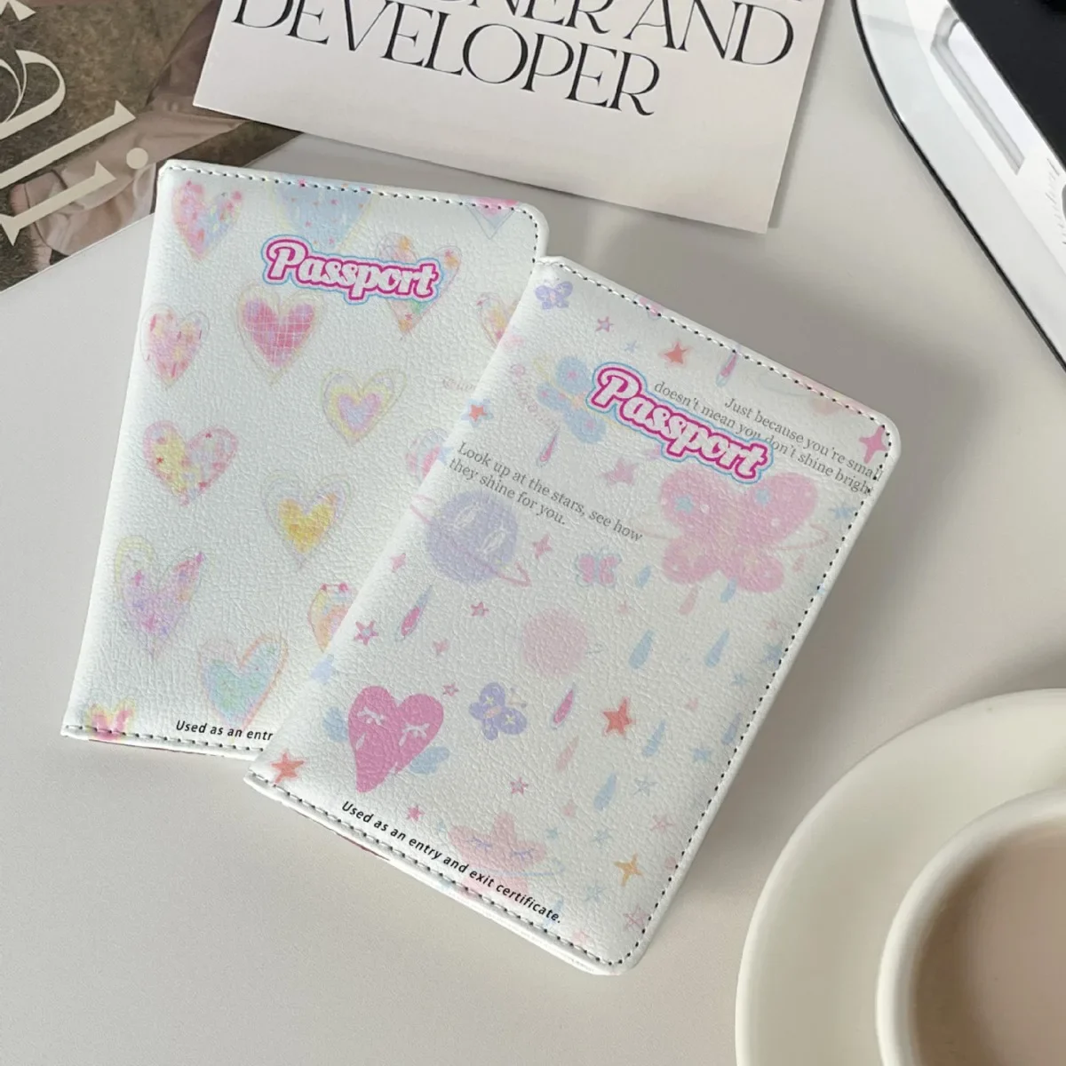 1 Piece Sweet Girl Passport Covers Retro Y2K Style Heart Floral ID Bank Card Holder for Girl Lovely Aesthetic Passport Holder