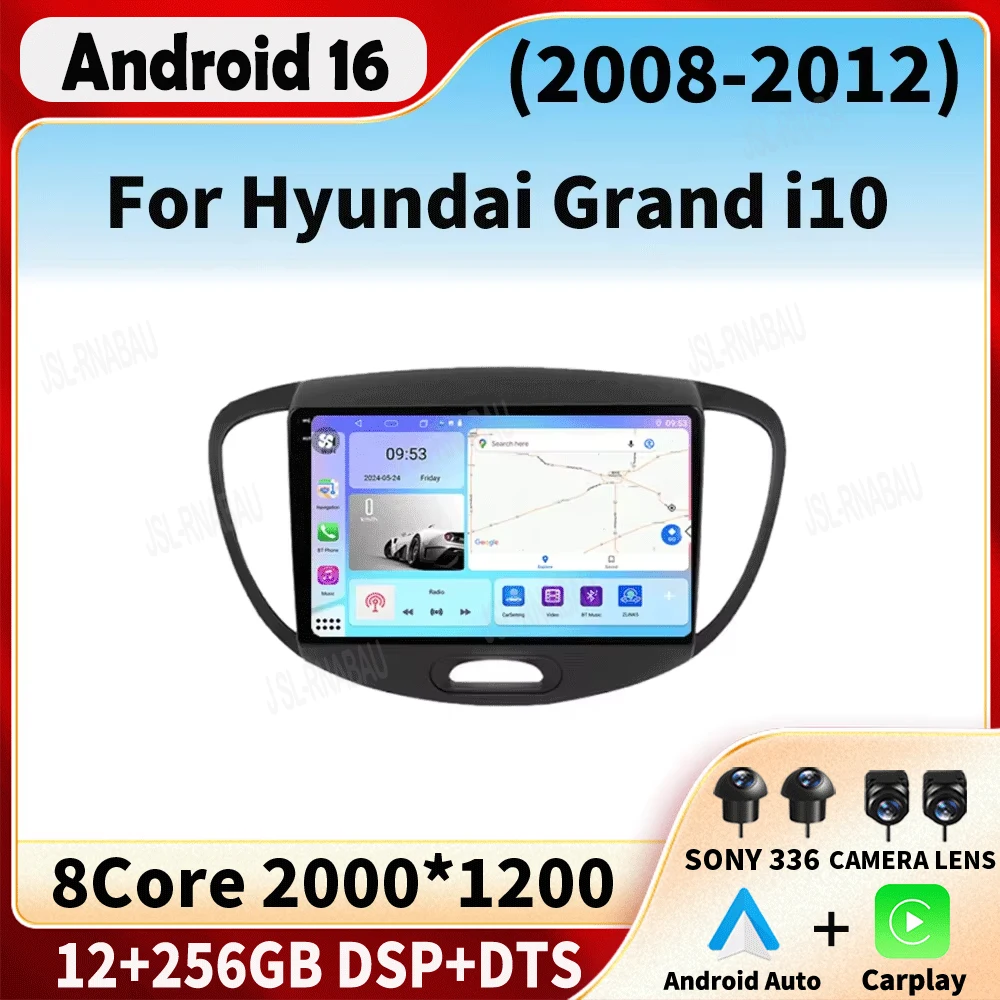 Radio Auto Android 16 para Hyundai Grand i10 2008-2012, Reproductor Multimedia para Auto con Carplay, GPS, Bluetooth, Android 15 Auto