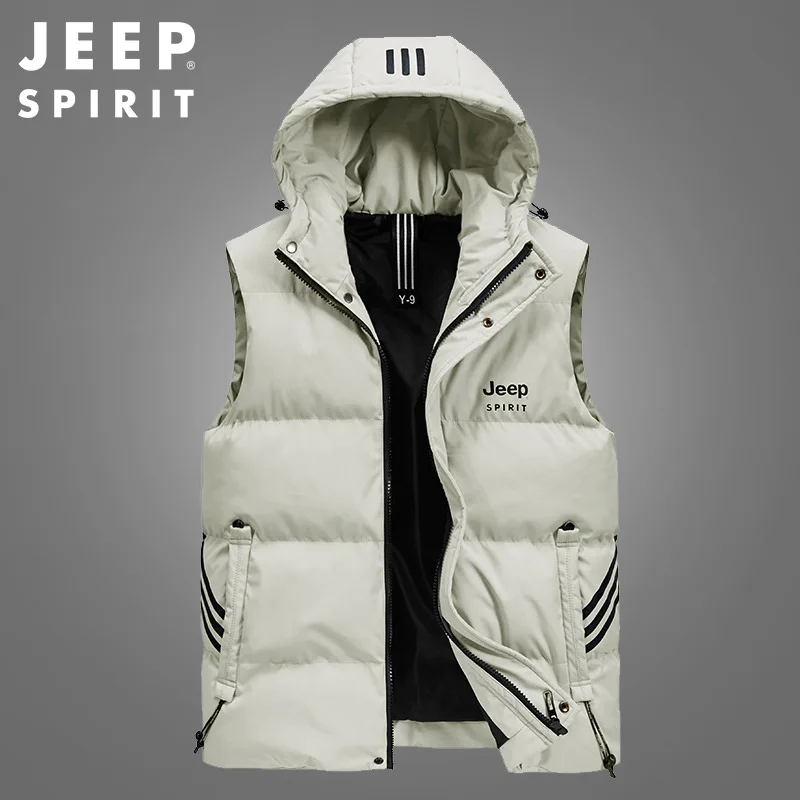 JEEP SPIRIT men thickened warm vests autumn winter new casual outdoor hooded waistcoat fashion youth handsome loose urban coat