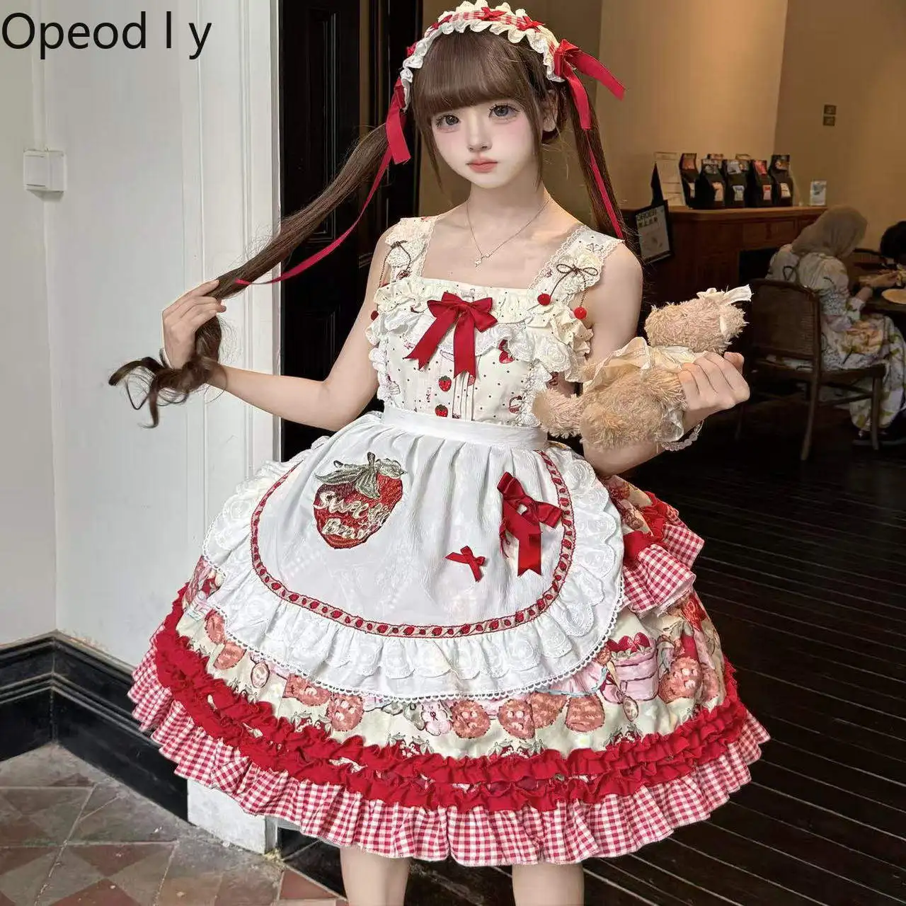 

Lolita Original Design Sweet and Cute Suspender Dress Japanese Girl Afternoon Tea Pastoral Cartoon Print Jsk Princess Dress