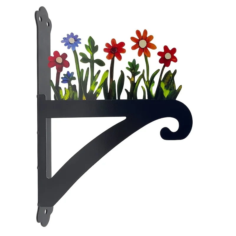 2D Vintage Wrought Iron Metal Flower Outdoor Hanging Bracket Garden Decoration,Made of Sturdy Wrought Iron Material,, Rust-proof