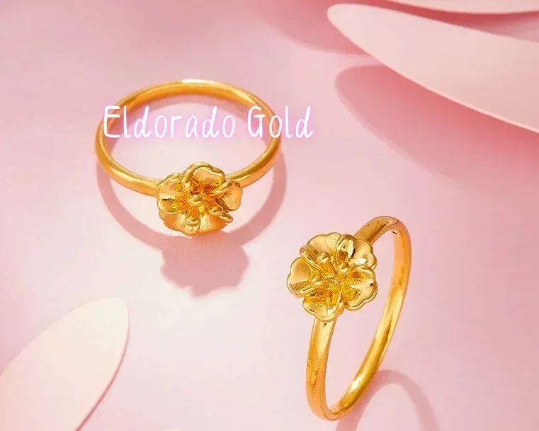 

Золотые кольца Eldorado Gold 24k из чистого золота 999 пробы, кольца с цветочным узором, ювелирные изделия из тонкого золота, обручальные кольца.