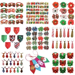 50pcs Christmas Pet Products Dog Bows Cat Dog Pet Bow Tie Bandana for Holiday Small Dog Grooming Accessories Large Dog Supplies