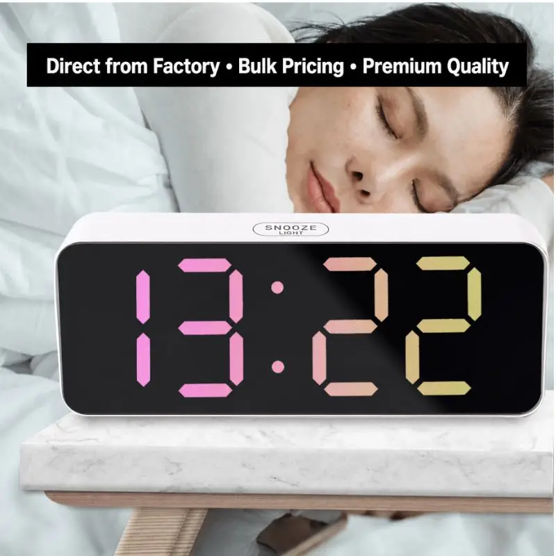 Minimalist Touch Color Screen Led Digital Electronic Clock Snooze Dual Alarms Thermometer Mirror Bedside Wake Up Timer