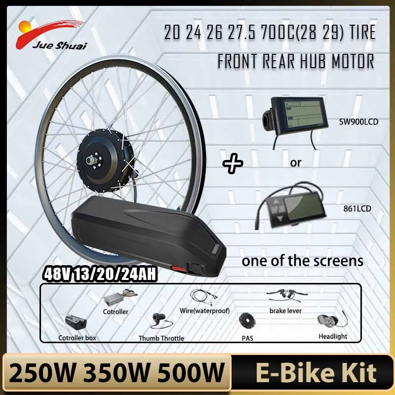 250W 350W 500W E-Bike Conversion Kit Front Rear Hub Motor Lithium Battery Electric Bicycle Conversion Kit Waterproof Connector