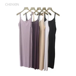 Women's Camisoles Full Slips Dress with shoulder-straps Long Under dress Solid underskirt Inner Petticoat height 100cm