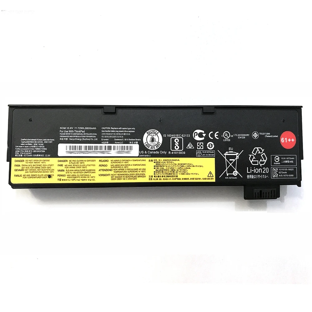 01AV427 01AV428 01AV492 10.8V 72Wh Laptop Battery For Lenovo ThinkPad T470 T480 T570 T580 P51S P52S Seires 61++ SB10K97584