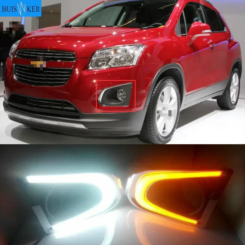 

1 set For Chevrolet TRAX Chevy 2014 2015 LED DRL Daytime Running Lights Daylight With yellow turn signal and fog lamp hole