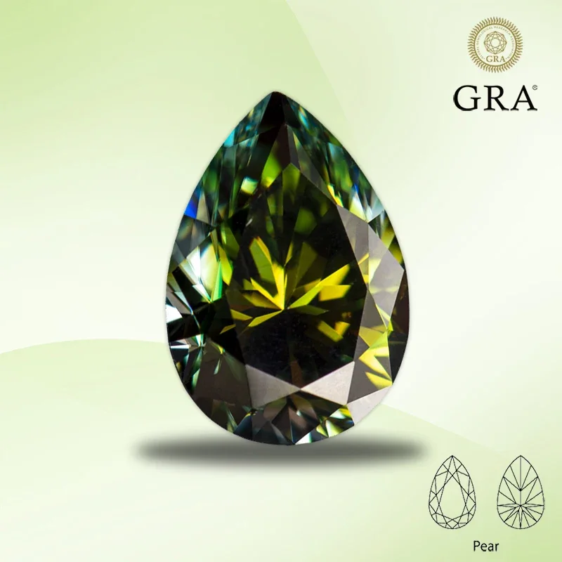 

Moissanite Stone Primary Color Yellow Green Pear Cut Gemstone Lab Created Heat Diamond for Women Jewelry with GRA Certificate