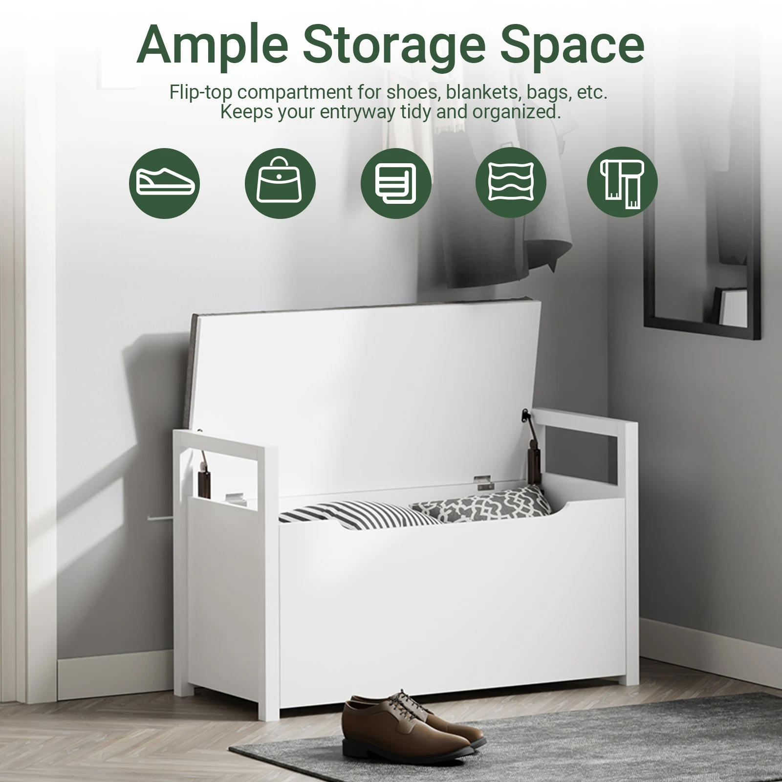 SoBuy FSR76-W Truhenbank mit Sitzfläche Sitzbank mit Stauraum Sitztruhe mit Klappe Spieltruhe Belastbarkeit 120 kg Weiß – Detail 3