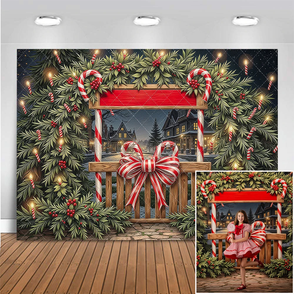 

Peppermint Park Gate Photography Backdrop Winter Christmas Eve Background Adult Kids Portrait Photocall Photo Studio Props