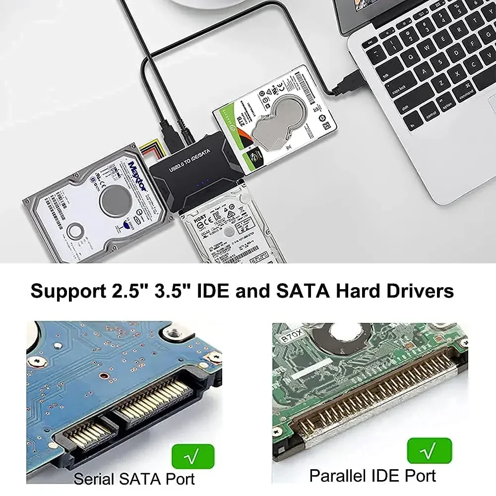 USB 3.0 To SATA IDE Hard Drive Adapter with Power for 2.5 3.5 Inch HDD/SSD Hard Drive Disk Compatible PC Laptop Optical Drive