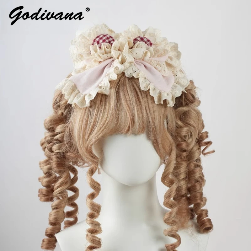 الأصلي لوليتا اليدوية الوردي كب كيك دبوس الشعر الإناث الفتيات لطيف مقوس دانتيل KC الباليه إكسسوارات الشعر هالوين كوس أغطية الرأس
