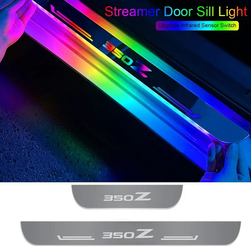 Acrylic Car LED Door Welcome Pedal Streamer Light for Nissan 350Z Front Rear Threshold Decorative Strip Lamp Accessories