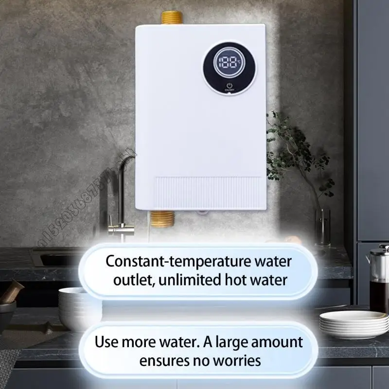 Tankless Hot Water System Stainless Steel Construction Electric Heater with LED Temperature Display For Small Spaces 4XFB