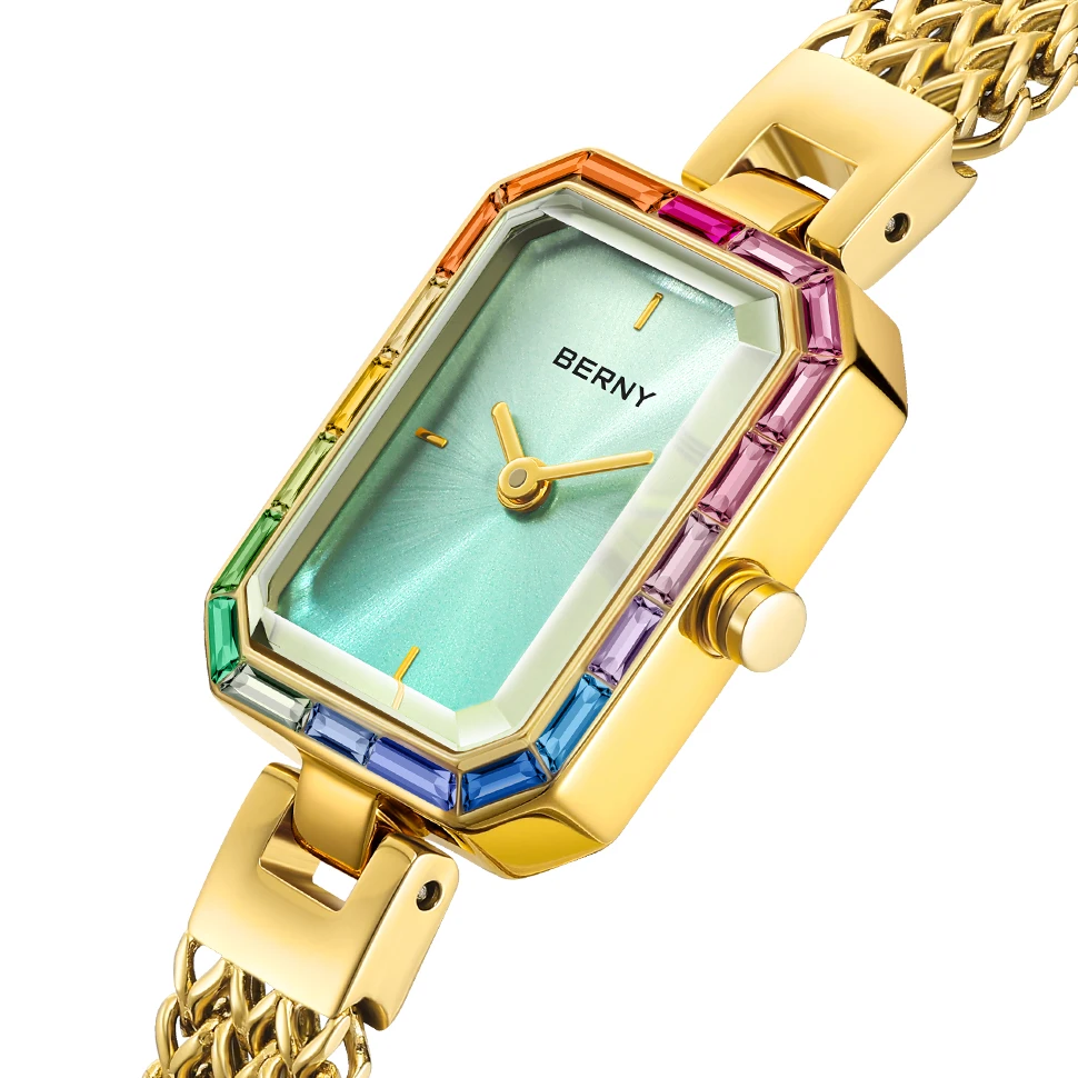 BERNY Gold Women's Watch Jewelry Wristwatch Luxury Colorful Stone Bracelet Set Quartz Minimalist Multicolor Small Ladies Watches - Image 2