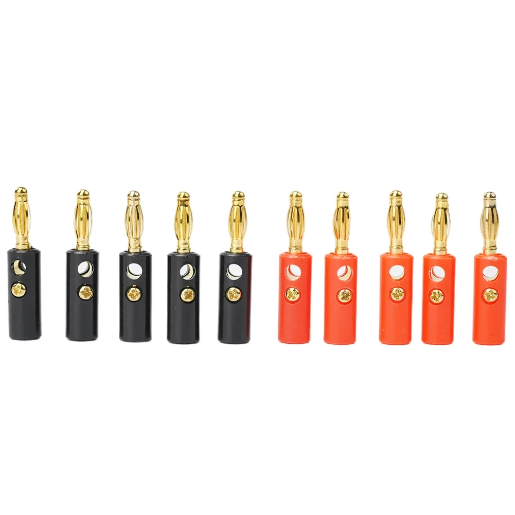 10pcs 4mm Black Red Banana Plugs Gold Plating Audio Speaker Wire Cable Screw Banana Lantern Plug For Most Speakers