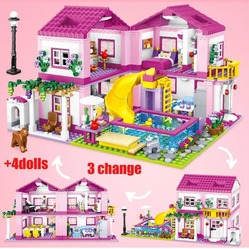 Juego de bloques de construcción de Castillo de Villa de vacaciones de verano, casa de amigos, figuras de piscina, Juguetes DIY para niños, regalo de cumpleaños para niñas