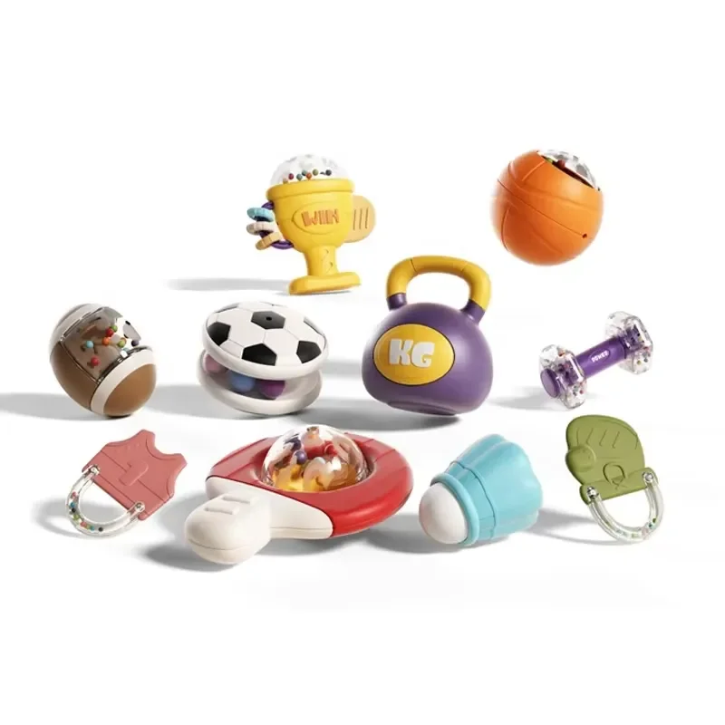 Baby Fitness Rattle Toys 10 Pack, Easy-to-Hold Rattle and Toothpaste Set, Baby Sensory Development Fitness Exercise Teething
