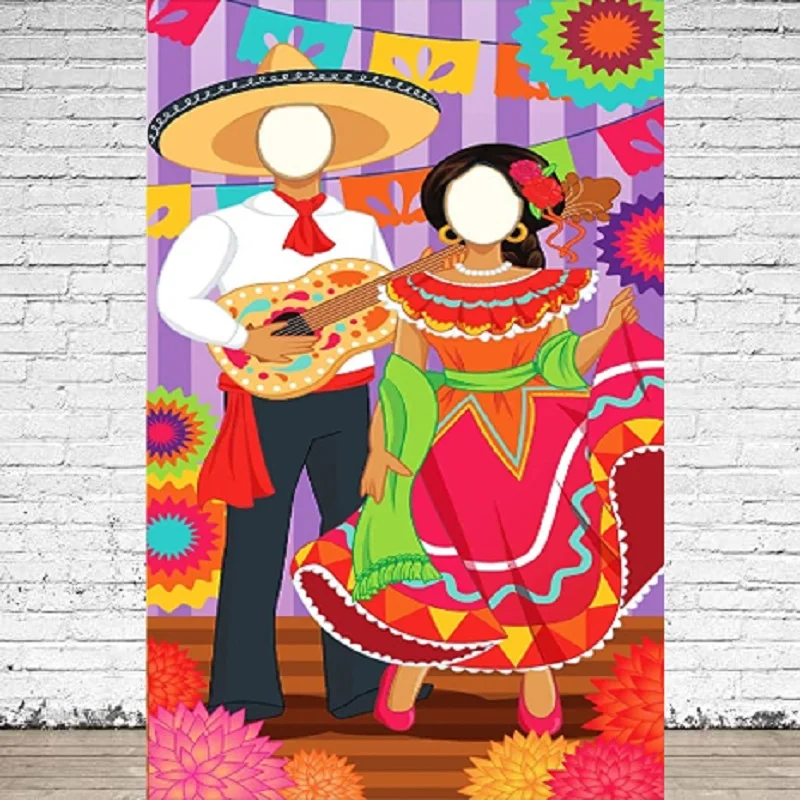 Photography Backdrop Mexican Cinco De Mayo Fiesta Couple Face Games Photo Door Background Fiesta Bavarian Banner Decoration