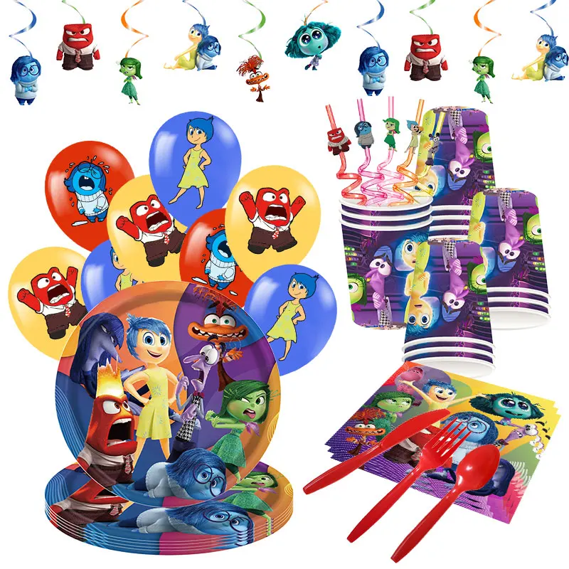 Disney Inside Out Birthday Decorations Disposable Tableware Plates Cups Napkins Keychain Balloon Baby Shower Kids Party Supplies