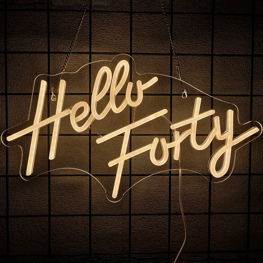 Hello Forty Neon Sign 40th Birthday Decorations for Women Happy Birthday Neon Sign 40th Gifts Wall Decor Happy Birthday Light Up