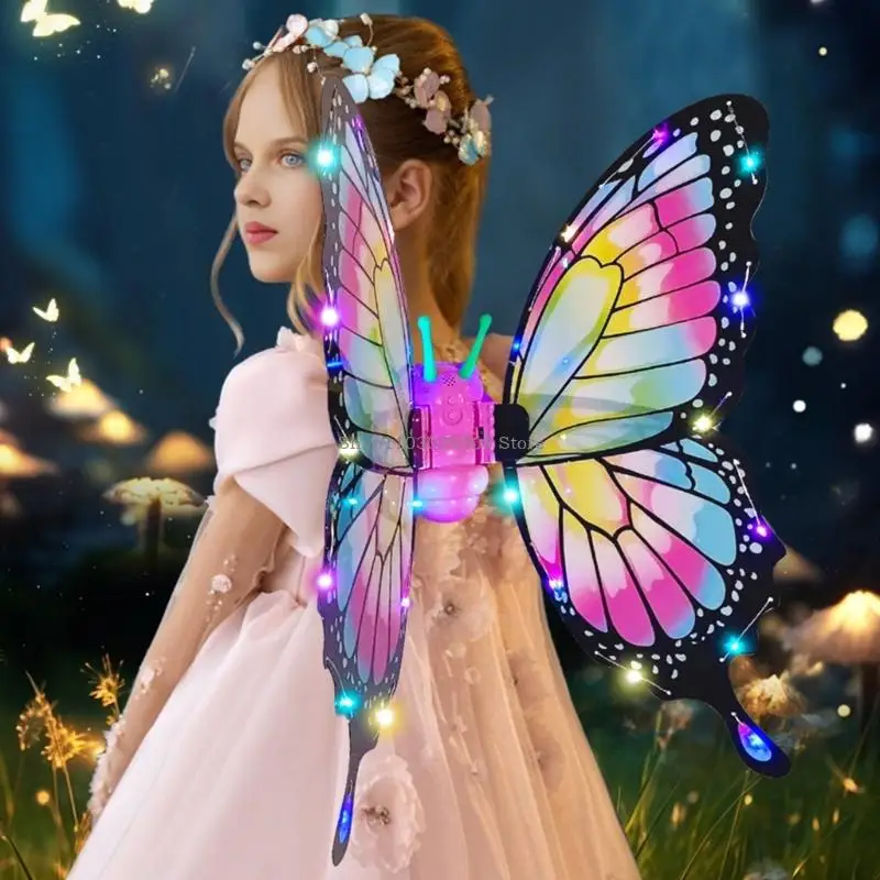 Electric Fairys Wing For Girls,Moving Butterfly Wing with Lights & Music,Toy for Halloween,Princess Cosplay,Dressing Up