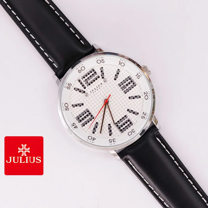 Auto Date Julius Herenhorloge Big Fashion Japan Quartz Uur Armband Retro Echt Lederen Jongensvader Geschenkdoos