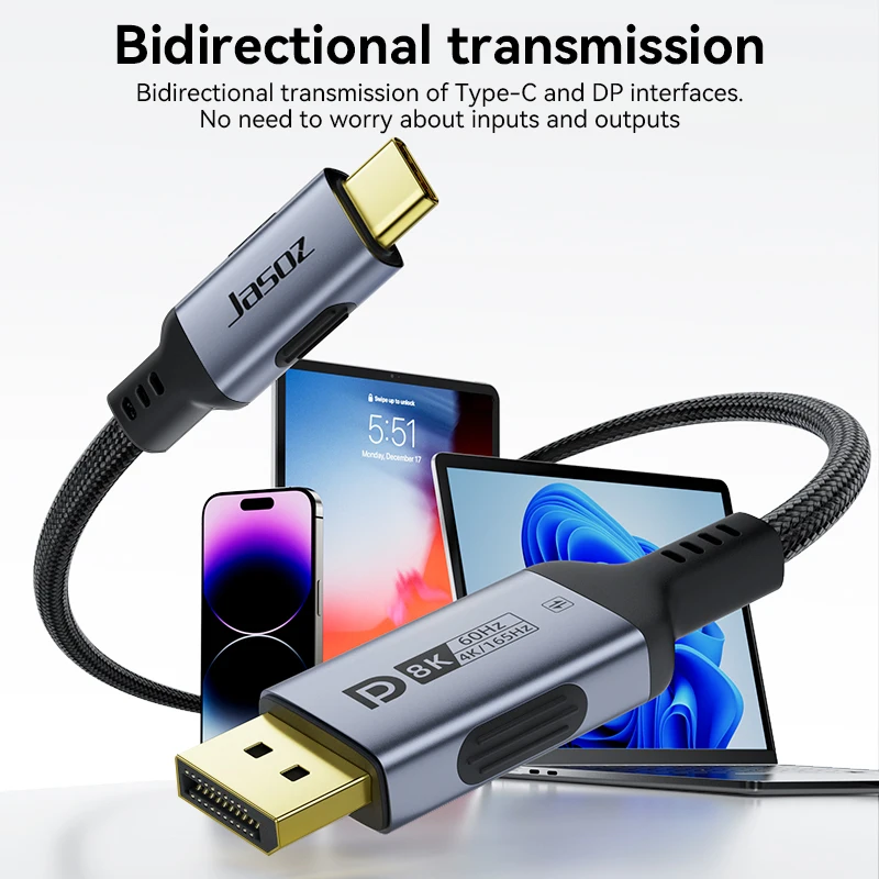 Jasoz USB C to 8K Displayport 1.4 Cable for Macbook Pro Air iPad Compatible with Thunderbolt 3/4 USB Type C to Displayport Cable