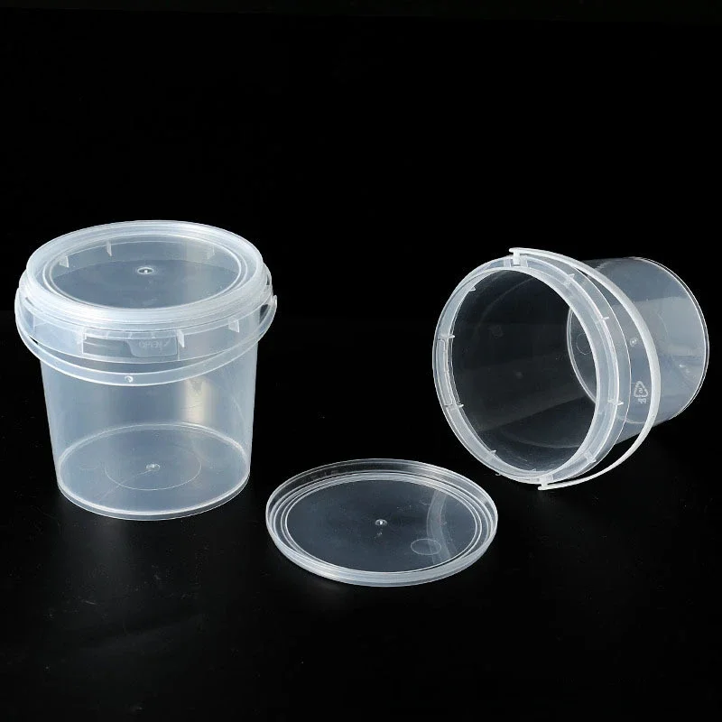 10Pcs Transparent Portable Drum Sealed Covered Food Grade Fruit Milk Tea handle Bucket Plastic Pack for Ice Powder Beverages