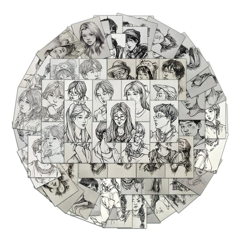 64PCS Character Head Sketching Stickers Art Birthday Sketching Practice Reference Phone Case Note Stickers