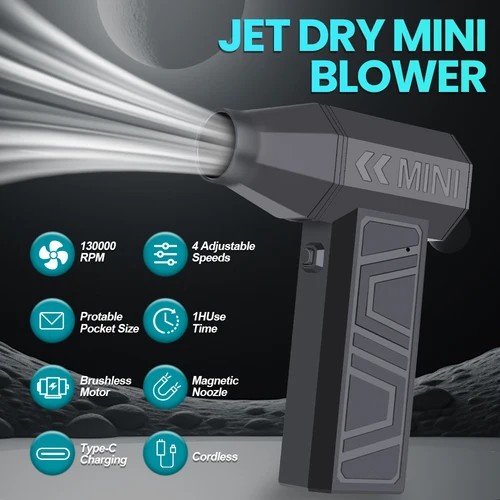 Imagen 1 del producto Ventilador Turbo Jet para coche, plumero de aire eléctrico para soplar nieve, 4 engranajes ajustables, 130000RPM, carga tipo C, herramienta de soplado portátil de limpieza