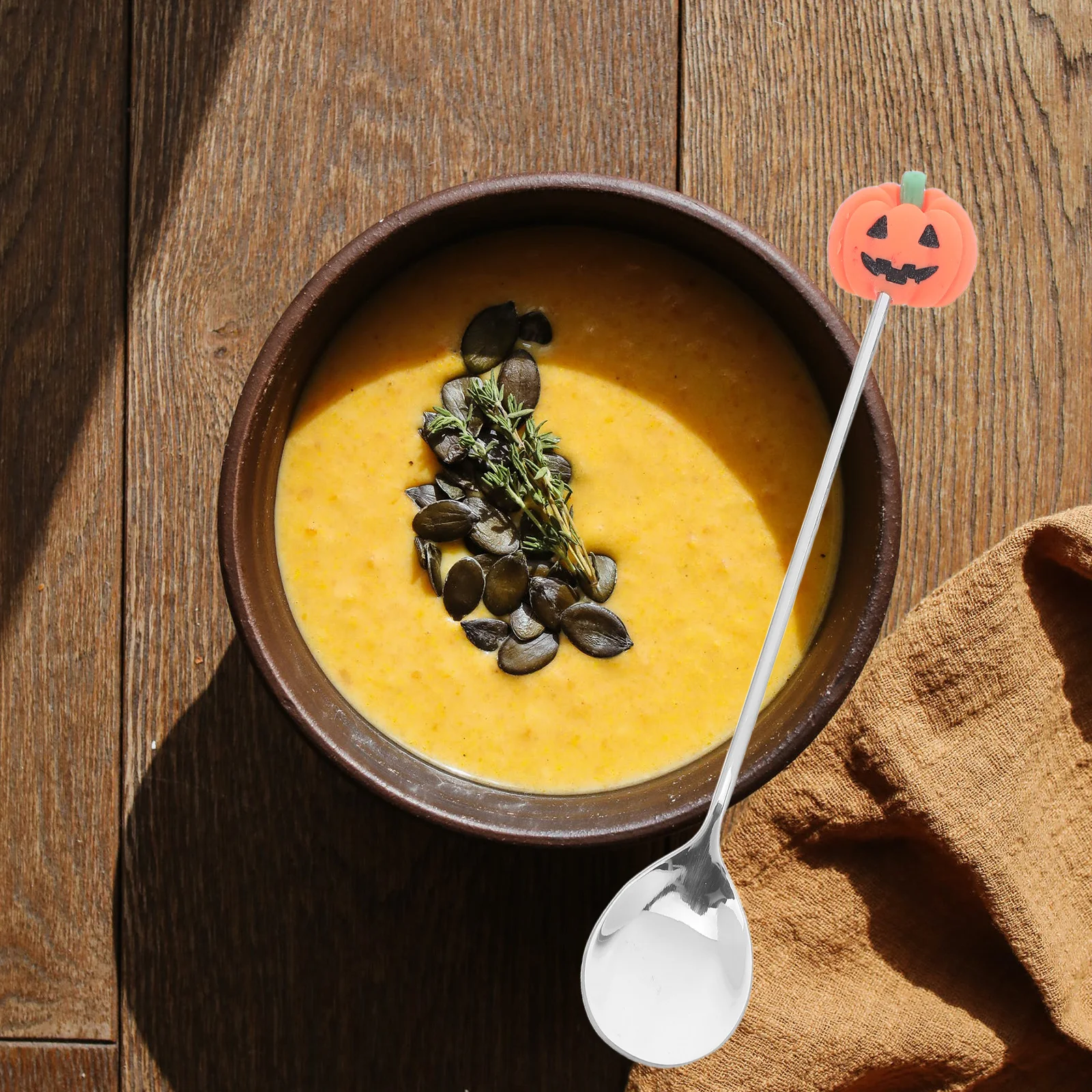 

6Pcs Pumpkin Spoon Set Stainless Steel Halloween Dessert Spoons Multipurpose Safe for Mouth Halloween Spoons