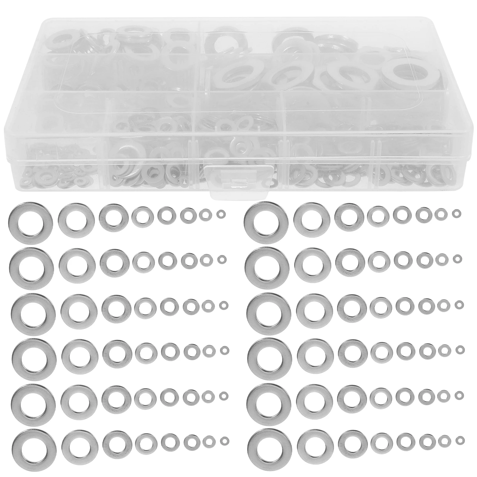 

Stainless Steel Washer Set Flat Gaskets for Screws Metal Box Kit Silver Hardware Storage Case Various Sizes Thermal Conductivity