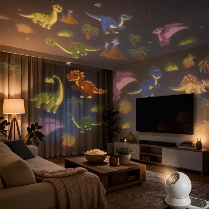Dinosaur Projection Lamp 360° Rotation Dynamic Soft Light for Kids Bedroom Living Room Holiday Gift Choice
