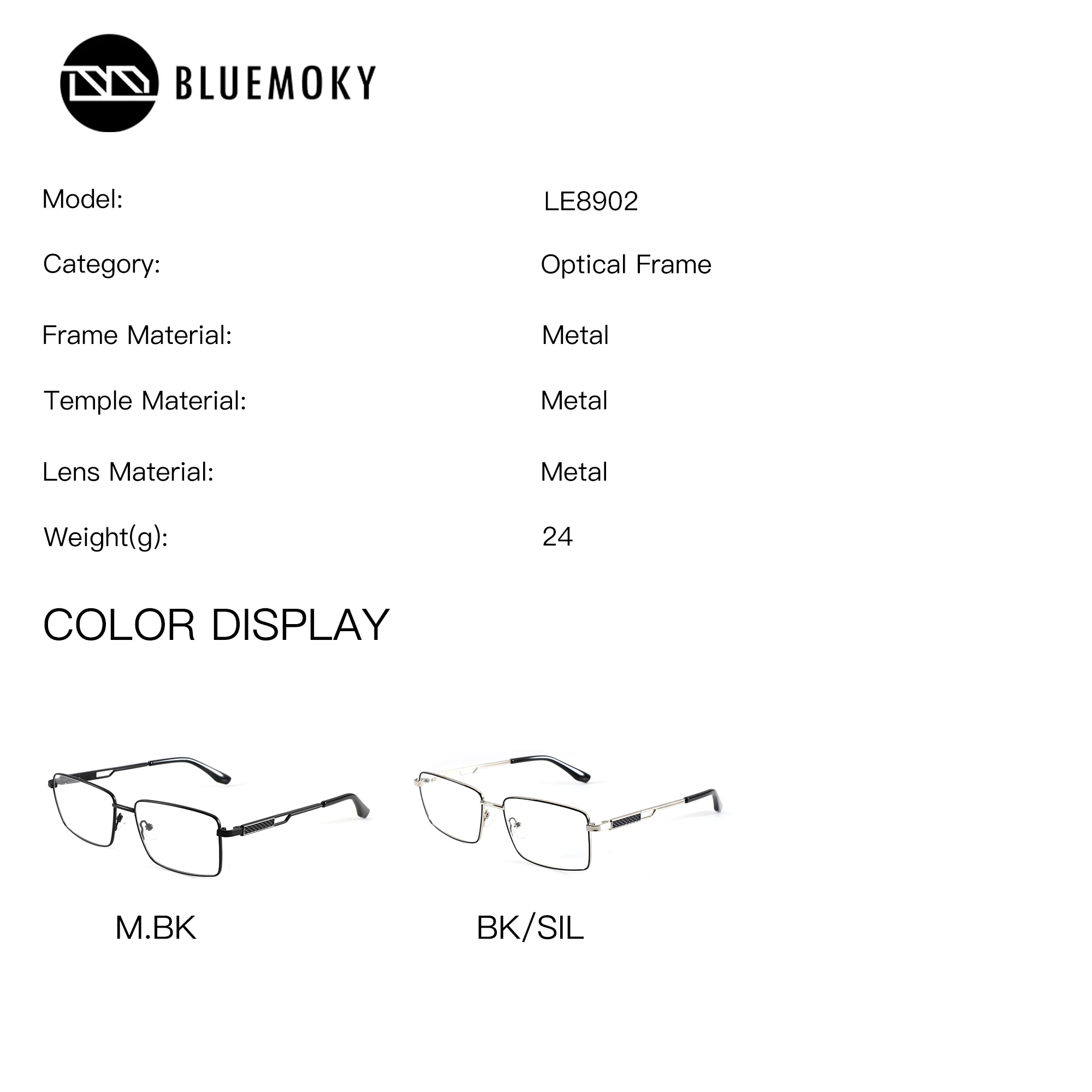 BLUEMOKY M Size Rectangle Metal Prescription Eyeglasses Photochromic Anti Blue Light Multifocal Optical Presbyopic Glasses Man