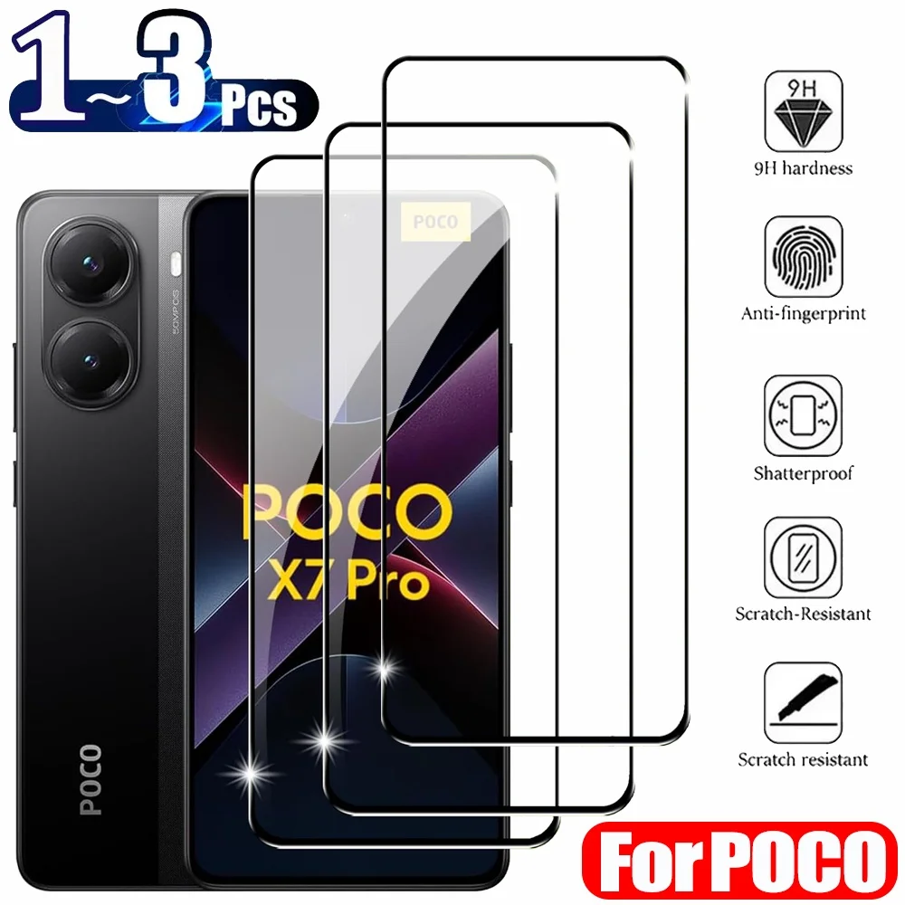 

1-3PCS Front Protective Film Poco X7 X6 Pro 5G Glass Screen Protector Poco F6 F5 Pro Tempered Glass Poco X7 Pro Pelicula Cristal Templado Poco C65 C75 M6 Pro HD Phone Protection Glass