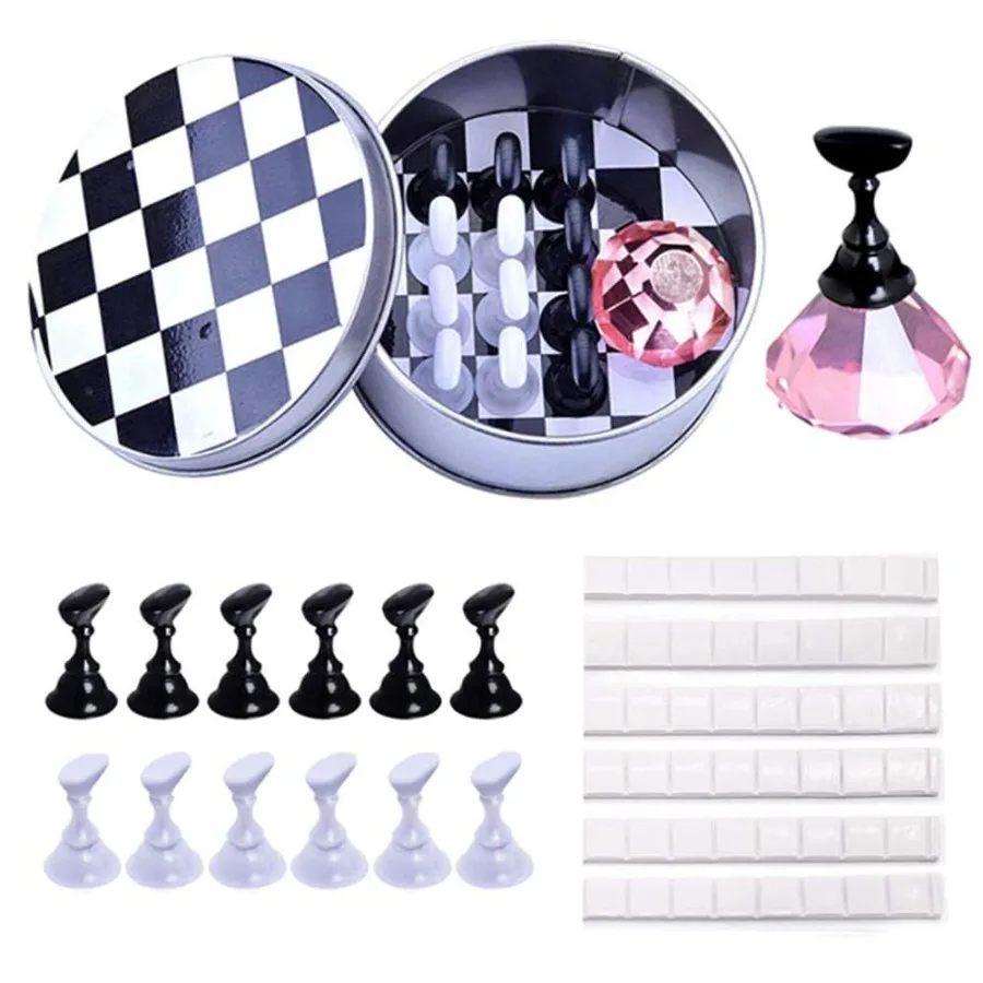 

1 Set Nail Art Holder Practice Display Stand with 48Pcs White Reusable Adhesive Putty Clay Magnetic Nail Art Tips Holders Cryst