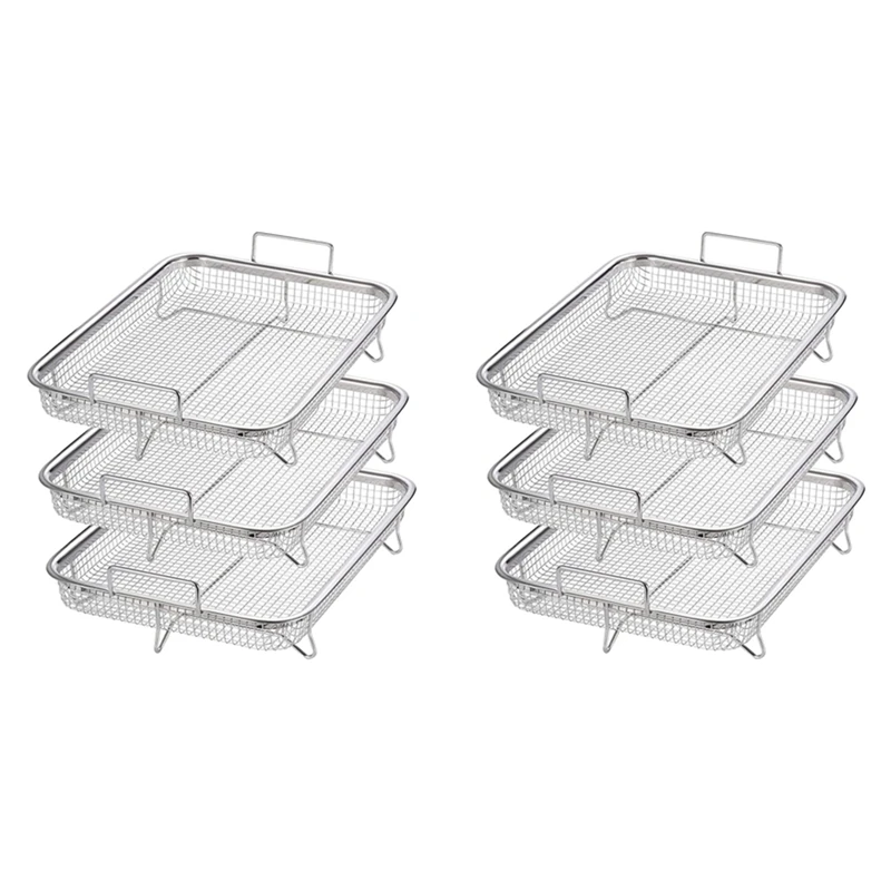 6 Pack Air Fryer Basket For Oven, Stainless Steel Grill Basket Non-Stick Mesh Basket Set, Air Fryer Tray Wire Rack